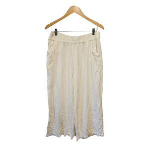 UMGEE Wide Leg Pants‎ White Linen Blend  Frayed Hem LARGE